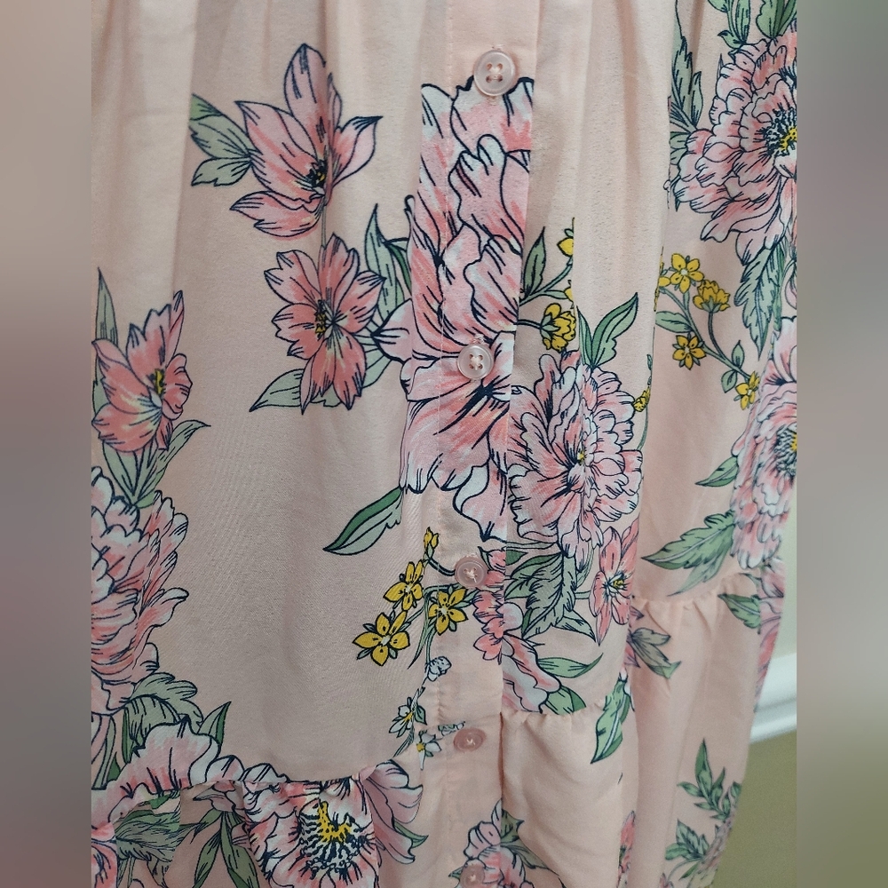 Band of Gypsies Blue Denim Bodice Pink Floral Maxi Dress - Picture 4 of 9